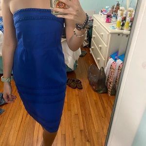 Blue strapless dress